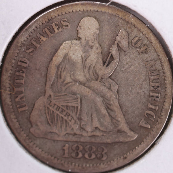 1883 Seated Liberty Silver Dime, Very Fine Circulated Coin, Store #d883.01