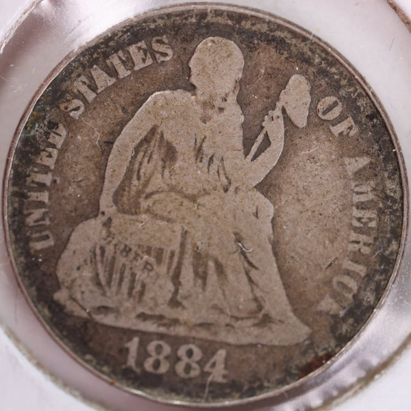 1884 Seated Liberty Silver Dime, Fine Circulated Coin, Store #d884.01