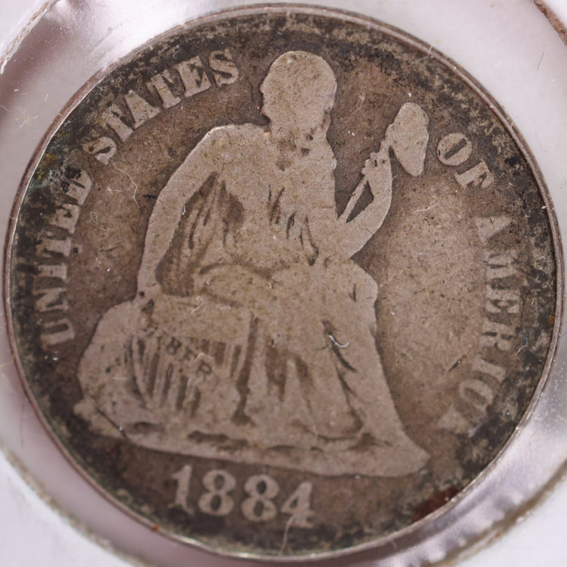 1884 Seated Liberty Silver Dime, Fine Circulated Coin, Store