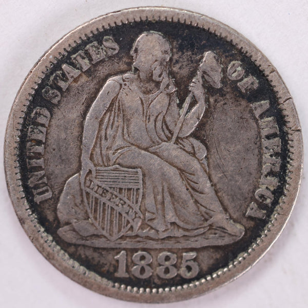 1885 Seated Liberty Silver Dime, Extra Fine Circulated Coin, Store #d885.01