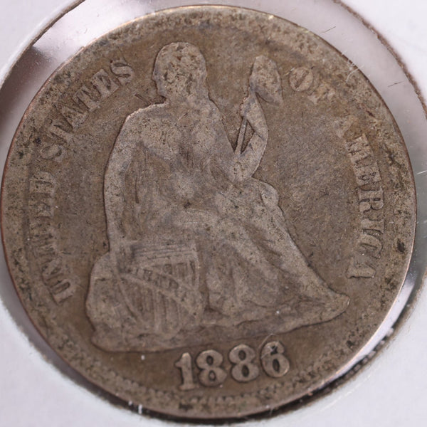 1886 Seated Liberty Silver Dime, Extra Fine Circulated Coin, Store #d886.01