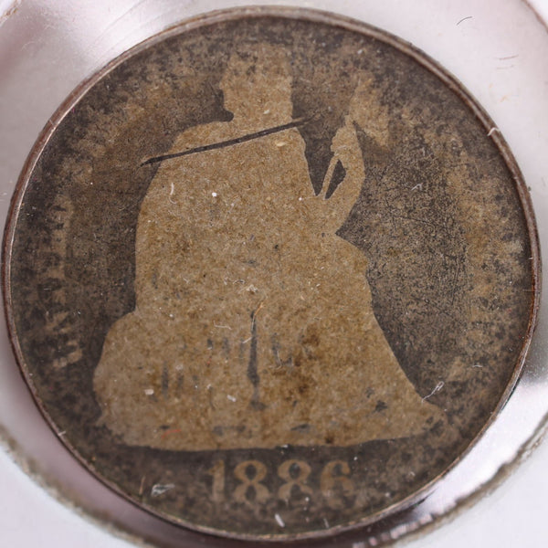 1886 Seated Liberty Silver Dime, Good Circulated Coin, Store #d886.02