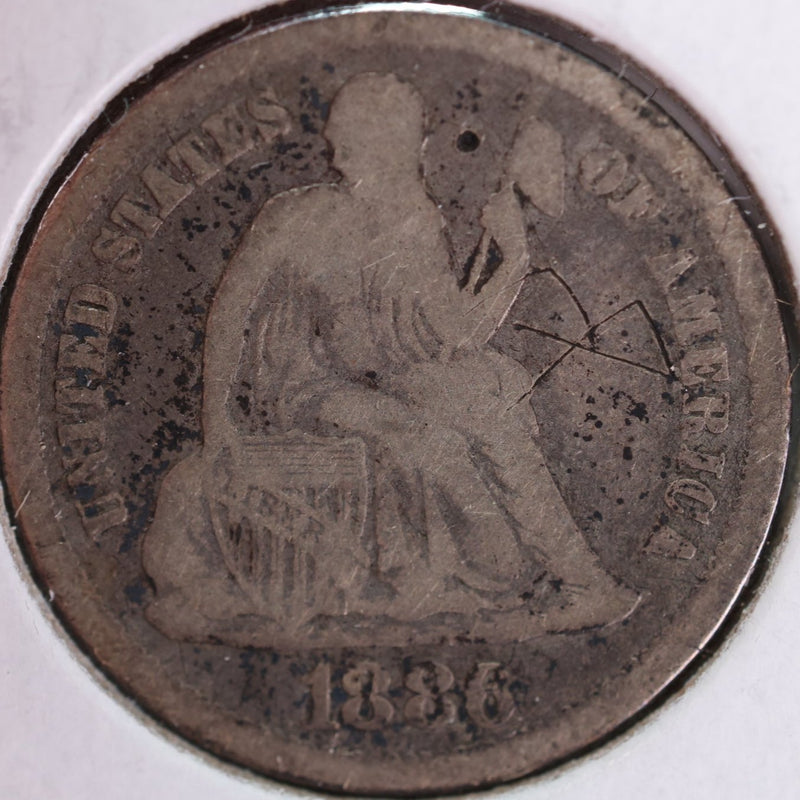 1886 Seated Liberty Silver Dime, Fine Circulated Coin, Store