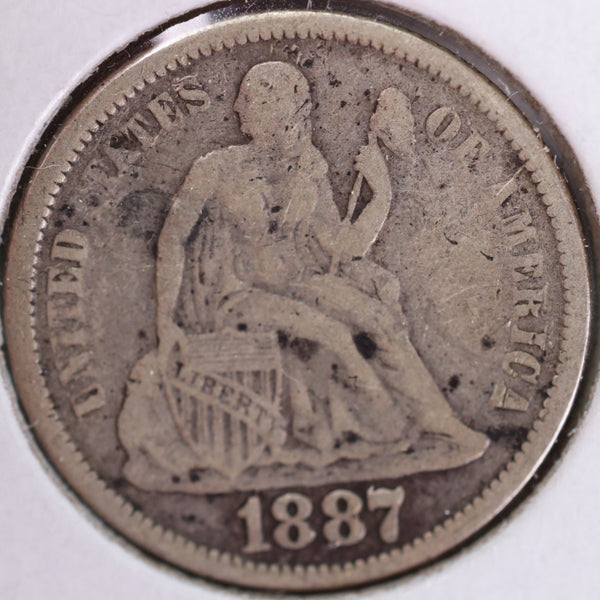 1887 Seated Liberty Silver Dime, Very Fine Circulated Coin, Store #d887.01