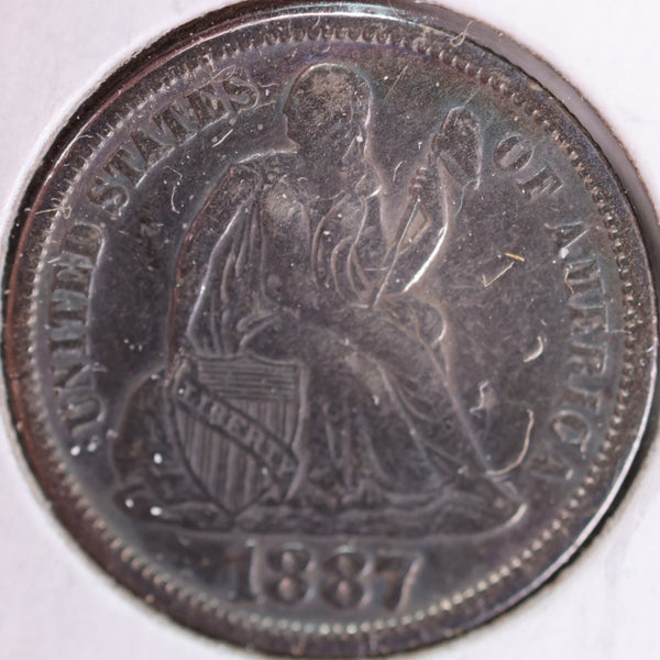 1887 Seated Liberty Silver Dime, Abt Uncirc Circulated Coin, Store #d887.03