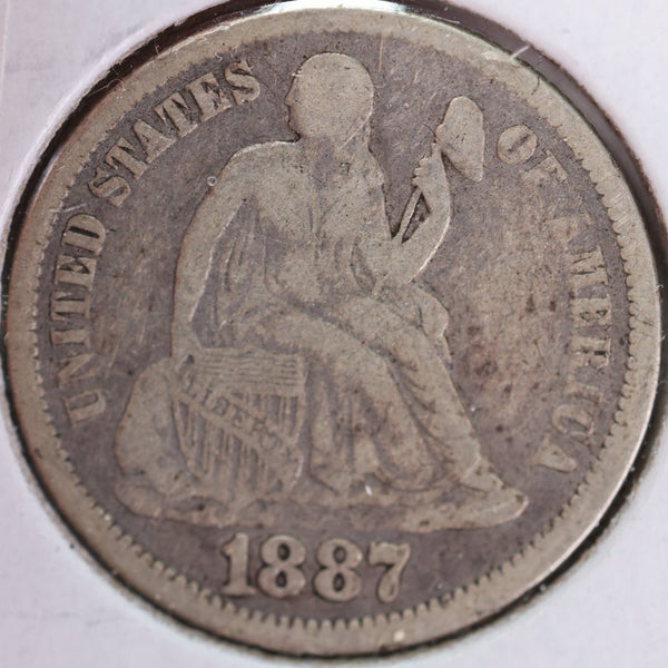 1887 Seated Liberty Silver Dime, Very Fine Circulated Coin, Store #d887.04