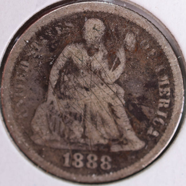 1888 Seated Liberty Silver Dime, Fine Circulated Coin, Store #d888.01