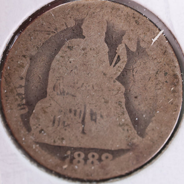 1889 Seated Liberty Silver Dime, Abt Good Circulated Coin, Store #d889.02