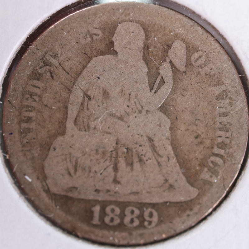 1889 Seated Liberty Silver Dime, Good Circulated Coin, Store