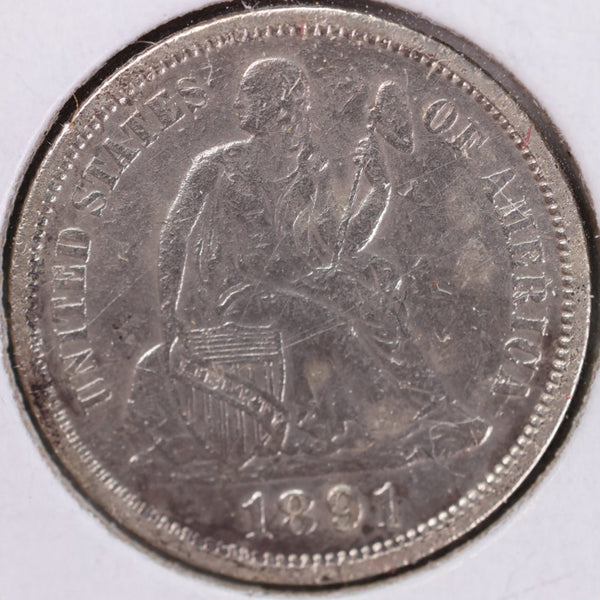 1891-O Seated Liberty Silver Dime, Very Fine Circulated Coin, Store #d891N01