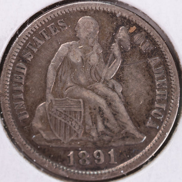 1891-S Seated Liberty Silver Dime, Fine Circulated Coin, Store #d891S02