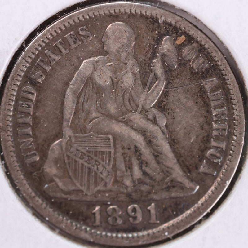 1891-S Seated Liberty Silver Dime, Fine Circulated Coin, Store