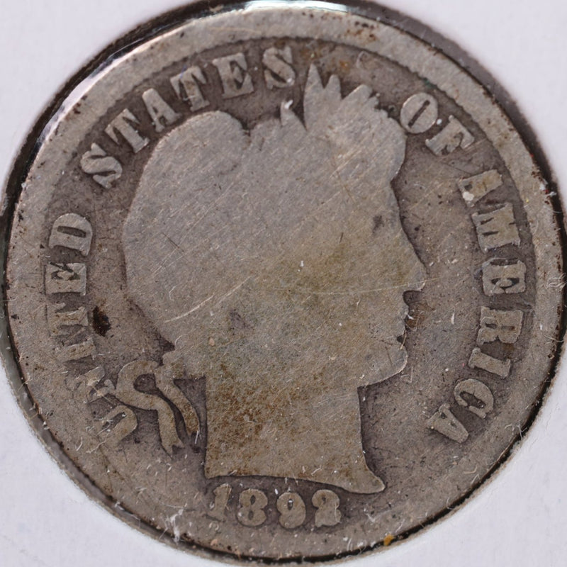 1892 Barber Silver Dime, Abt Good Circulated Coin, Store