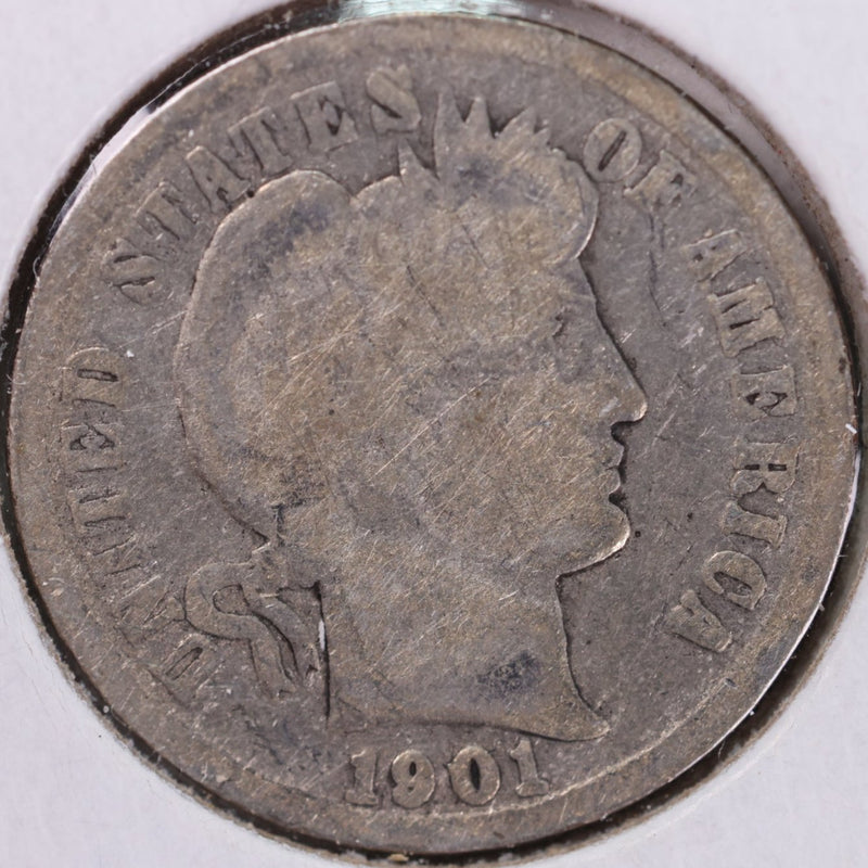 1901 Barber Silver Dime, Good Circulated Coin, Store