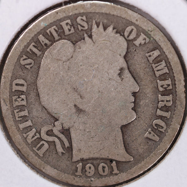 1901-O Barber Silver Dime, Good Circulated Coin, Store #d901N01