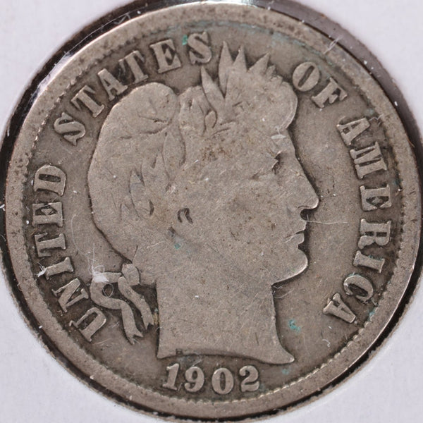 1902 Barber Silver Dime, Fine Circulated Coin, Store #d902.04