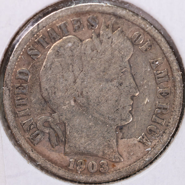 1903 Barber Silver Dime, Very Good+ Circulated Coin, Store #d903.03