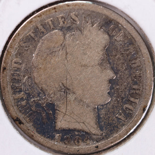 1904-S Barber Silver Dime, Good Circulated Coin, Store #d904S01