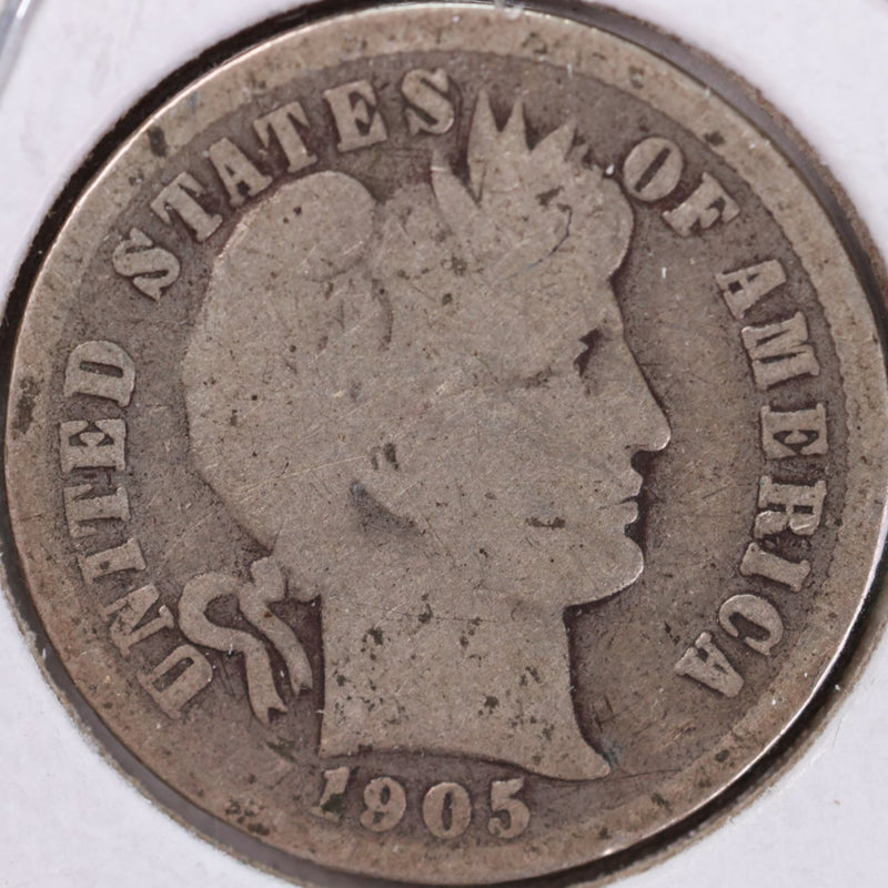 1905 Barber Silver Dime, Very Good Circulated Coin, Store