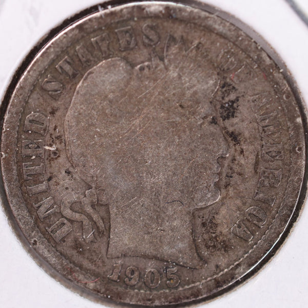 1905-S Barber Silver Dime, Good Circulated Coin, Store #d905S01