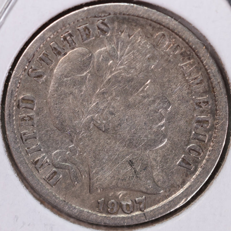 1907 Barber Silver Dime, Fine Circulated Coin, Store