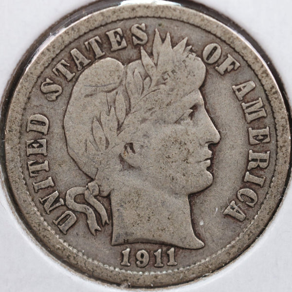 1911 Barber Silver Dime, Fine Circulated Coin, Store Sale #d911.01