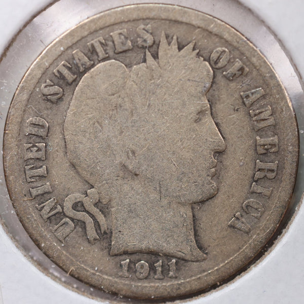 1911 Barber Silver Dime, Very Good Circulated Coin, Store Sale #d911.02