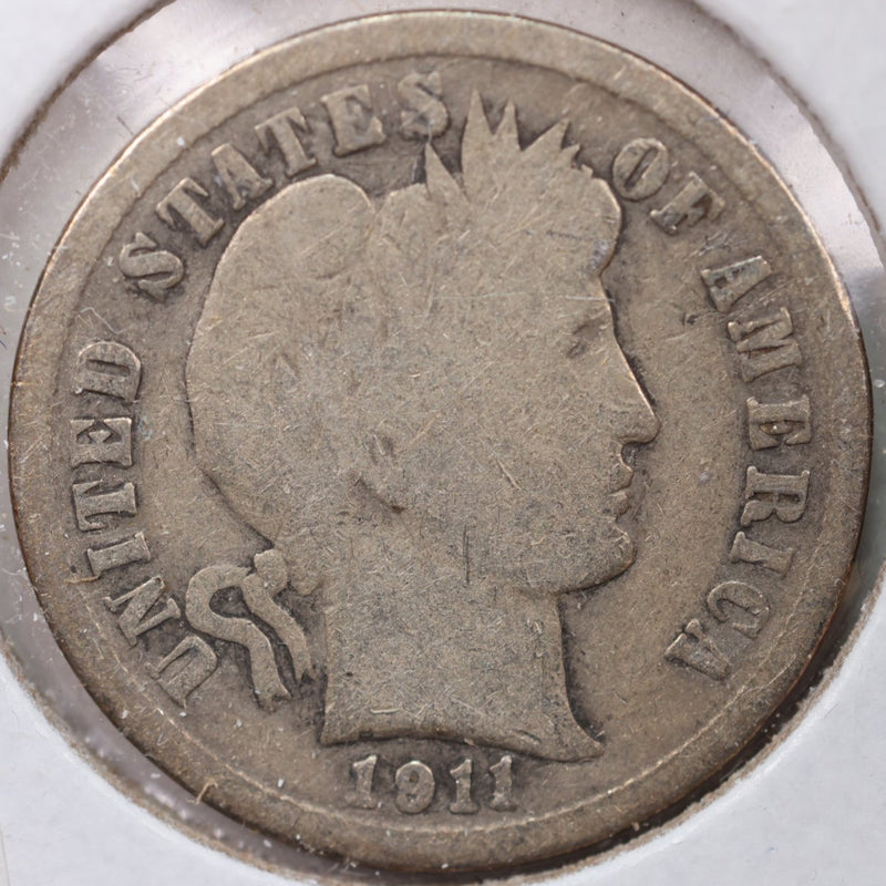 1911 Barber Silver Dime, Very Good Circulated Coin, Store Sale