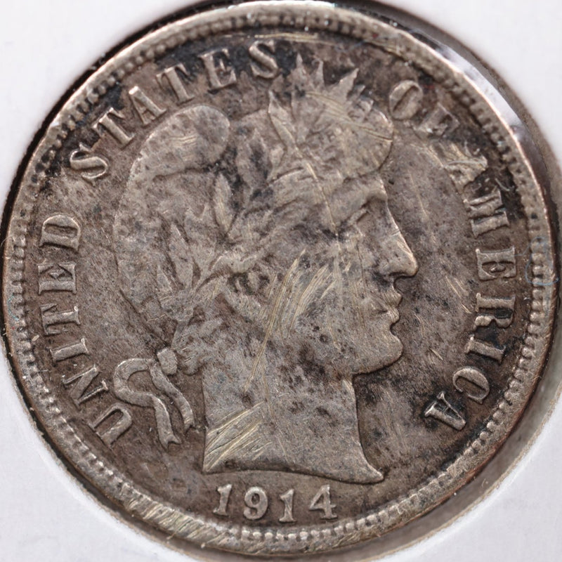 1911 Barber Silver Dime, Very Fine Circulated Coin, Store Sale