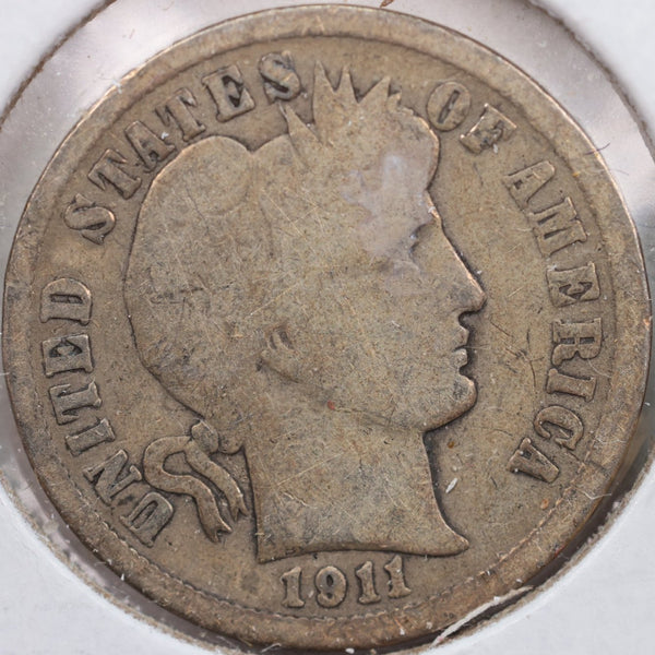 1911 Barber Silver Dime, Very Good Circulated Coin, Store Sale #d911.04