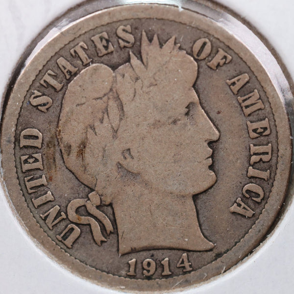 1914 Barber Silver Dime, Fine Circulated Coin, Store Sale #d914.01