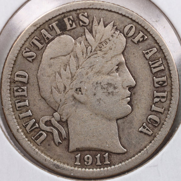 1911 Barber Silver Dime, Very Fine Circulated Coin, Store Sale #d911.06