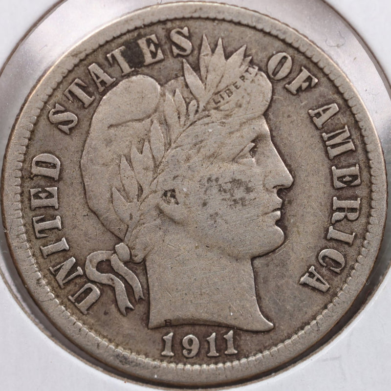 1911 Barber Silver Dime, Very Fine Circulated Coin, Store Sale