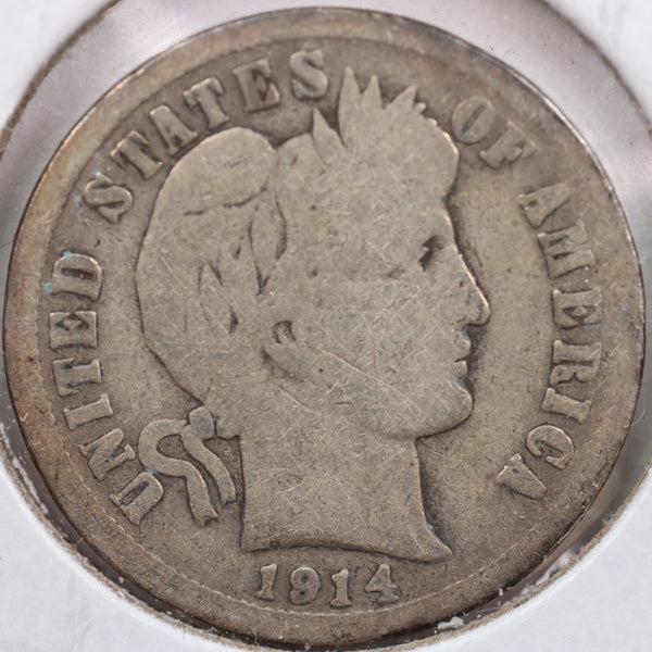 1914-D Barber Silver Dime, Very Good Circulated Coin, Store Sale #d914D01