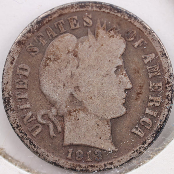 1913 Barber Silver Dime, Very Good Circulated Coin, Store Sale #d913.01