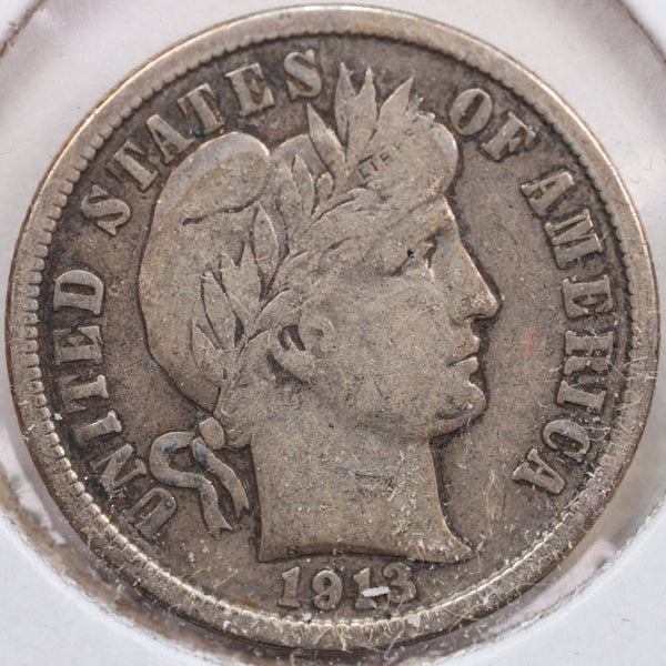 1913 Barber Silver Dime, Very Fine Circulated Coin, Store Sale #d913.02