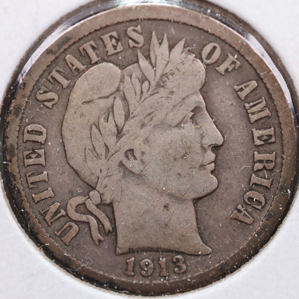 1913 Barber Silver Dime, Fine Circulated Coin, Store Sale #d913.03