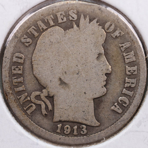 1913 Barber Silver Dime, Good Circulated Coin, Store Sale #d913.07