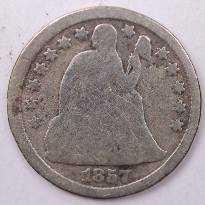 1857 Seated Liberty Silver Dime., Good., Store Sale