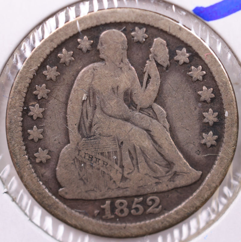 1852 Seated Liberty Silver Dime., V.F., Store Sale