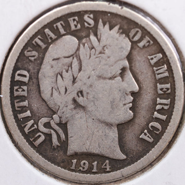 1914 Barber Silver Dime, Fine Circulated Coin, Store Sale #d914.05