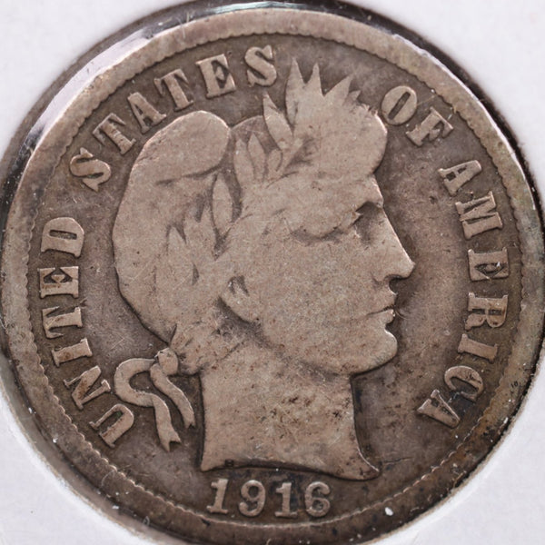 1916 Barber Silver Dime, Very Good Circulated Coin, Store Sale #d916.05