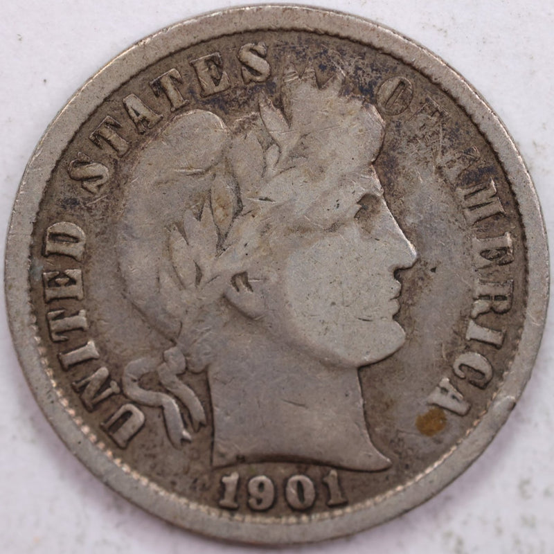 1901 Barber Silver Dime, Fine Circulated Coin, Store