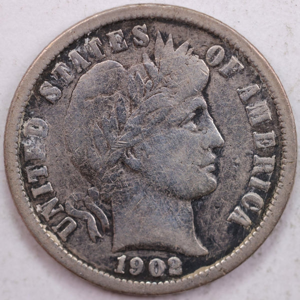 1902-O Barber Silver Dime, Fine Circulated Coin, Store #d902N02