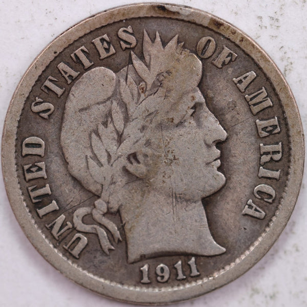 1911 Barber Silver Dime, Fine Circulated Coin, Store #DBA004