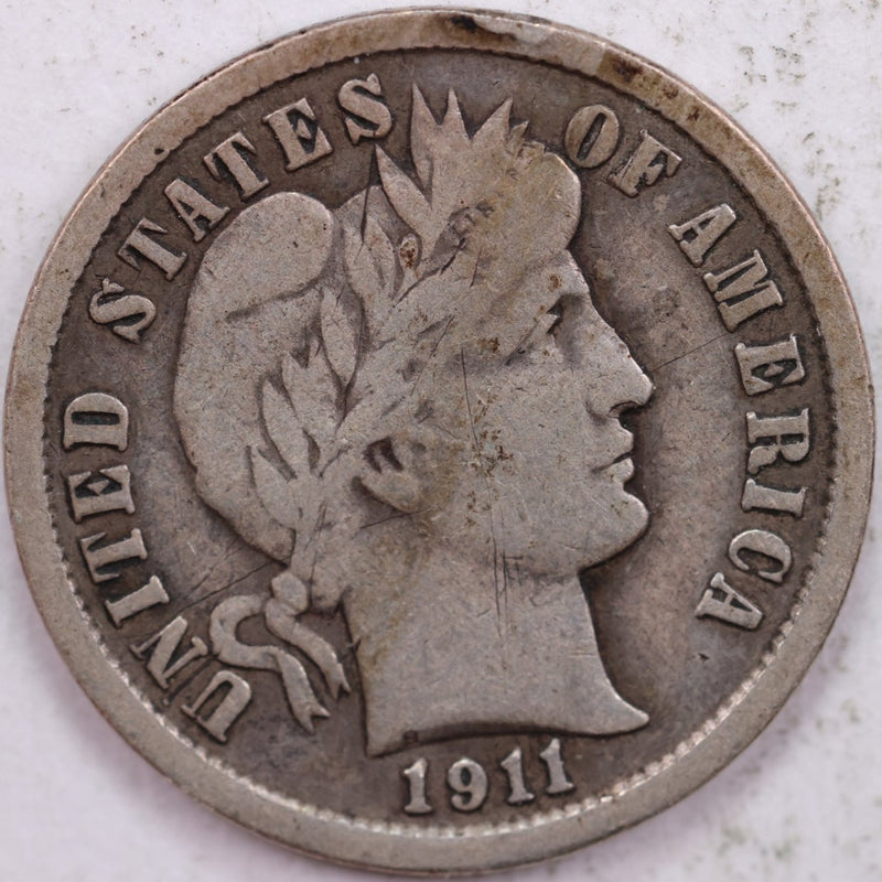 1911 Barber Silver Dime, Fine Circulated Coin, Store