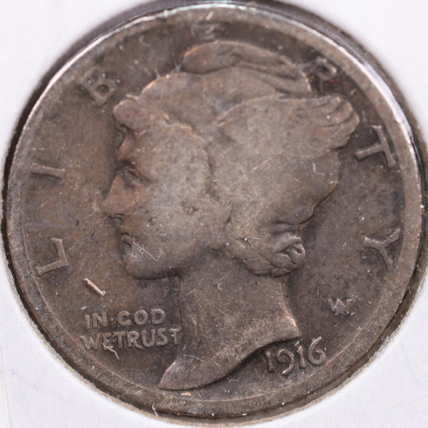 1916-S Mercury Silver Dime, Fine Circulated Coin, Store #DE0005