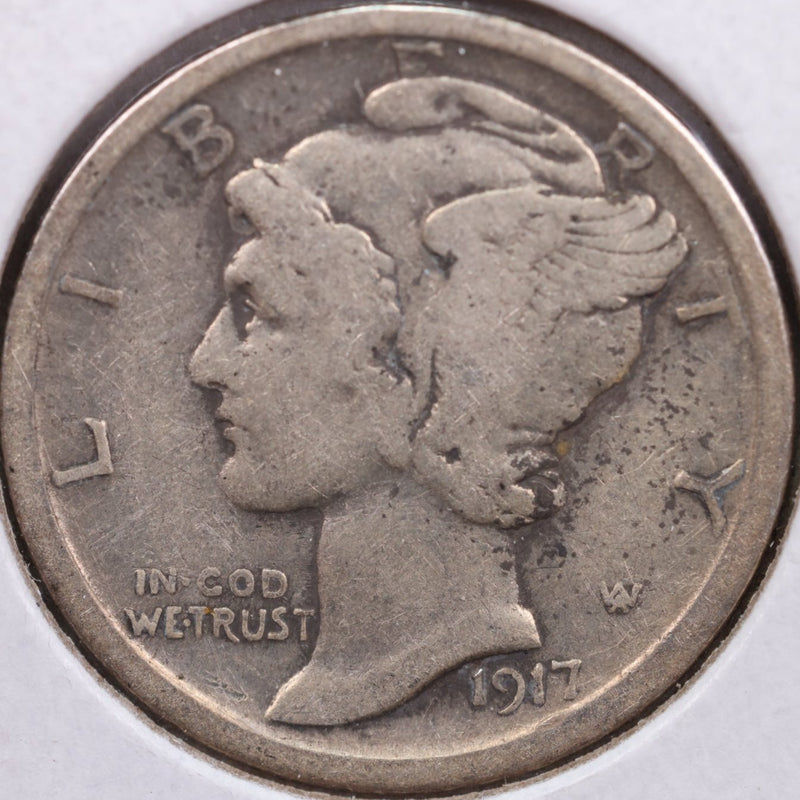 1917 Mercury Silver Dime, Fine Circulated Coin, Store