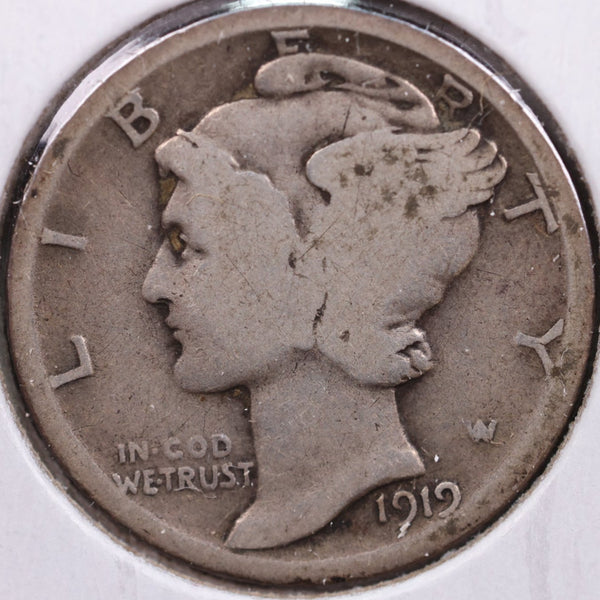 1919 Mercury Silver Dime, Fine Circulated Coin, Store #DE0013