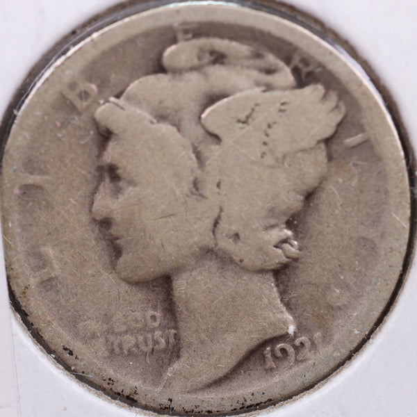 1921 Mercury Silver Dime, Fine Circulated Coin, Store #DE0019